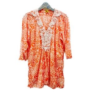 Roberta Roller Rabbit Tunic Shirt Swim Coverup XL Orange White